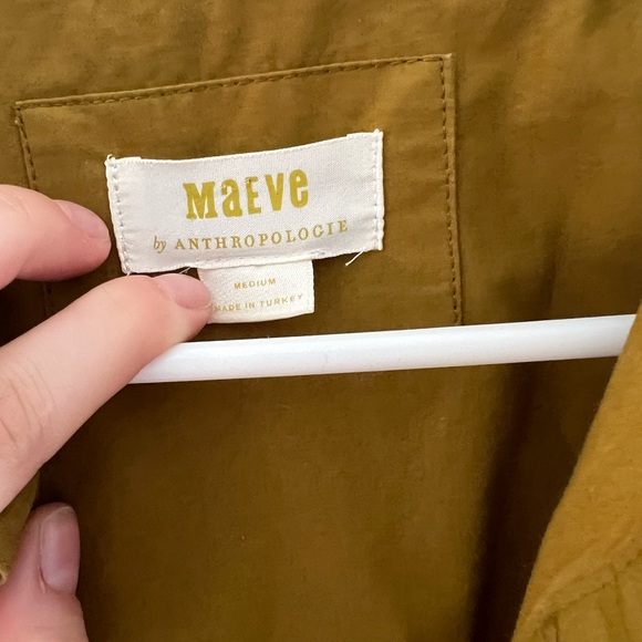 Maeve Button-Front Shirt Dress in Olive Mustard - Picture 3 of 3